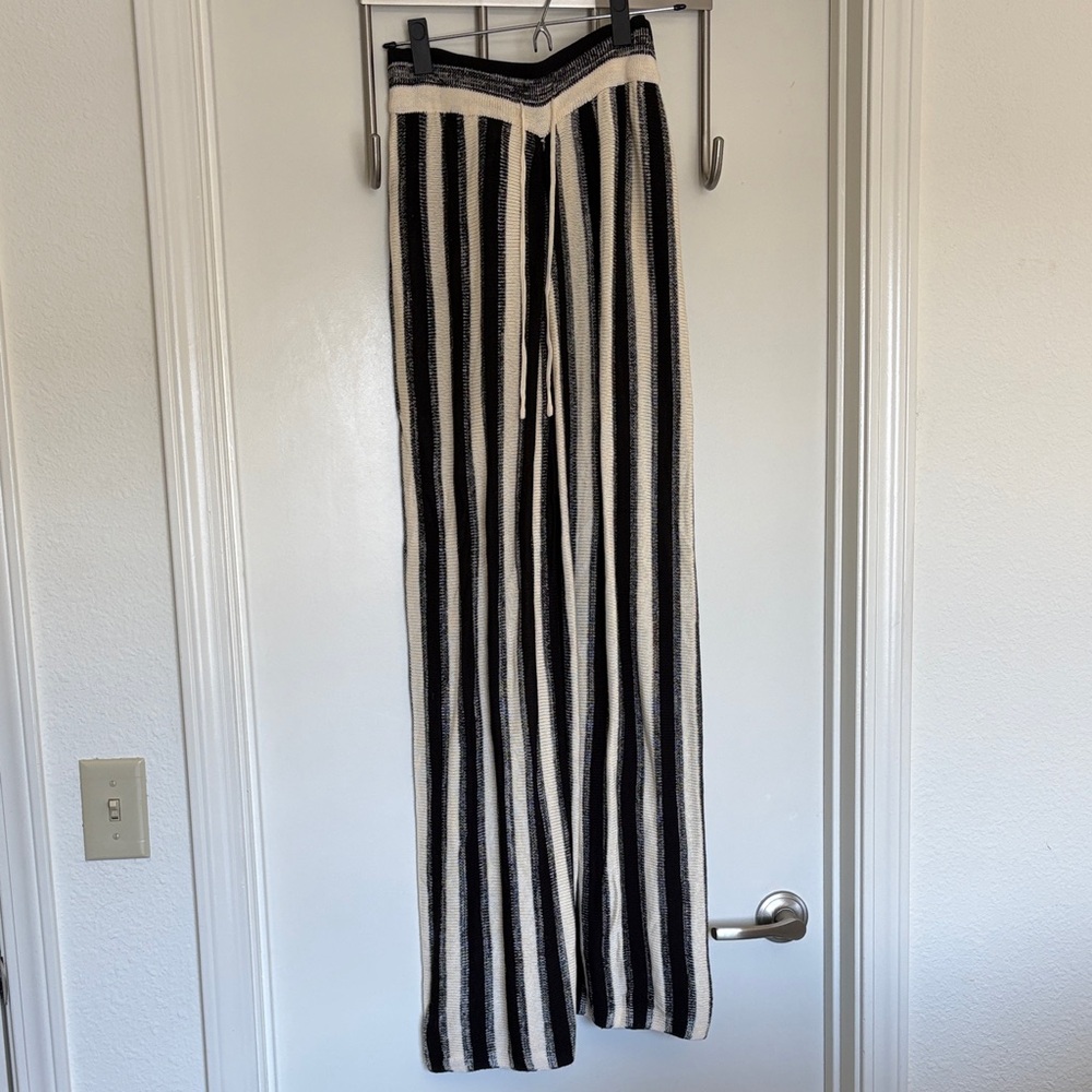 Object Open Knit Wide Leg Striped Pants - Black/White